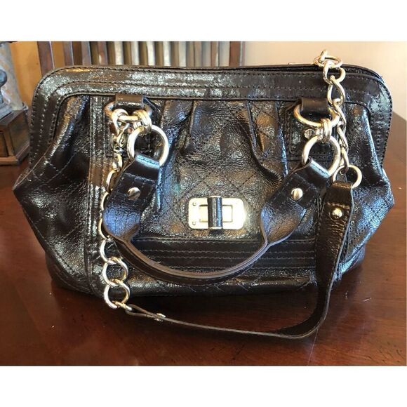 ELLIOTT LUCCA - "Helena" Quilted Brown Patent Cow Leather Satchel/Shoulder Bag - Picture 7 of 16